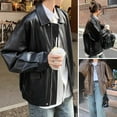thumbnail image 2 of Women Jacket Faux Leather Smooth Surface Turn-down Collar Zip-up Long Sleeves Elastic Hem Pockets Retro Motorcycle Coat, 2 of 7