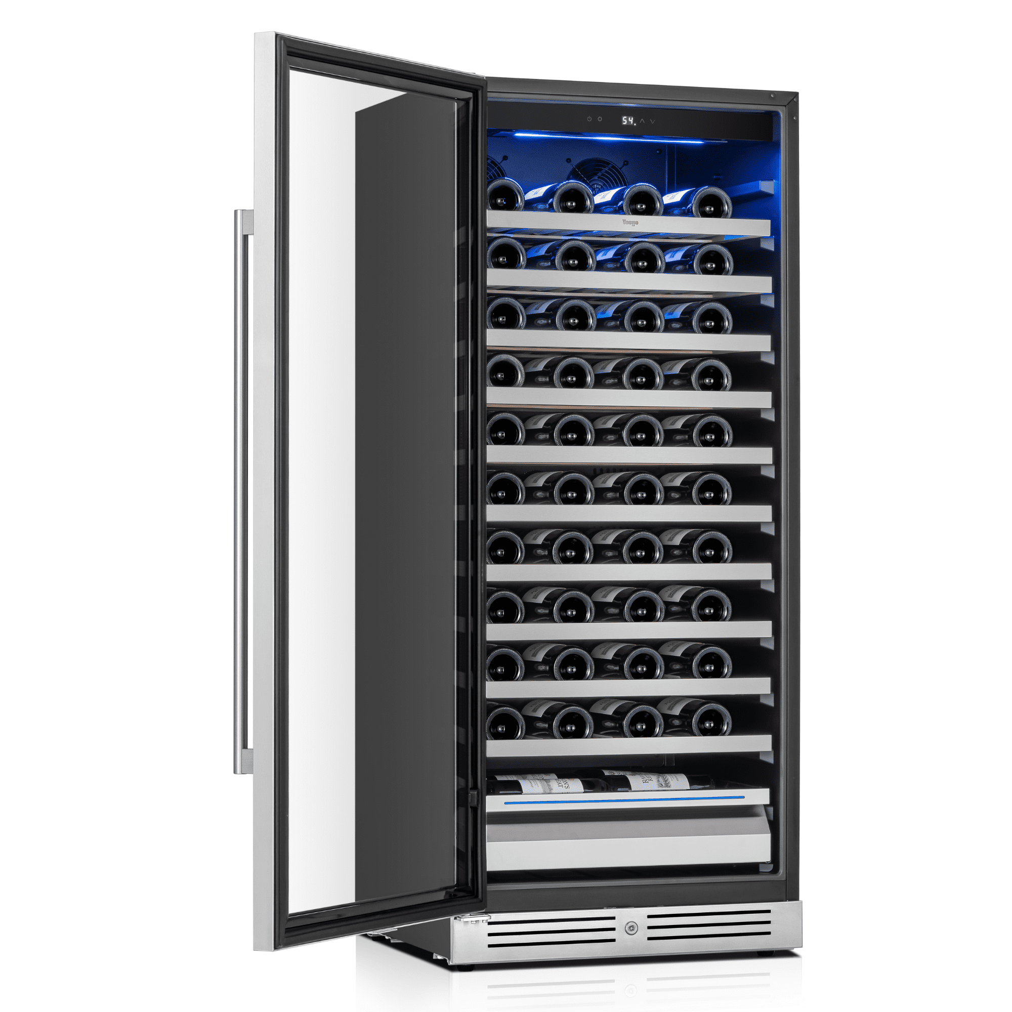 Yeego 24 inch Wine Cooler Refrigerator 89 Bottle Full Size Fridge with Stainless Steel Glass Door for Home/Bar, Built-in or Freestanding(Left-Opening)