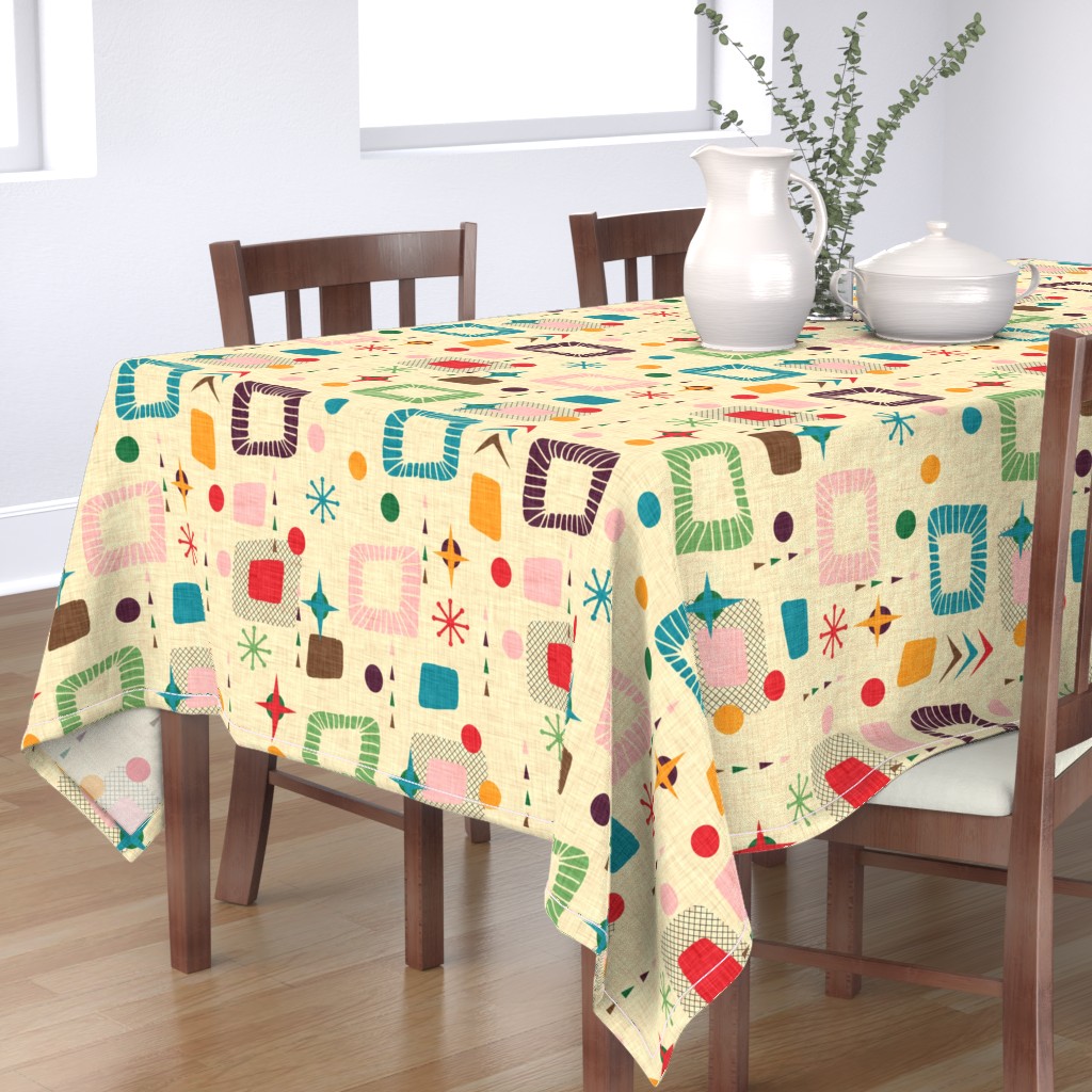 Tablecloth Abstract Mid Century Modern Retro Pastel Geometric Cotton