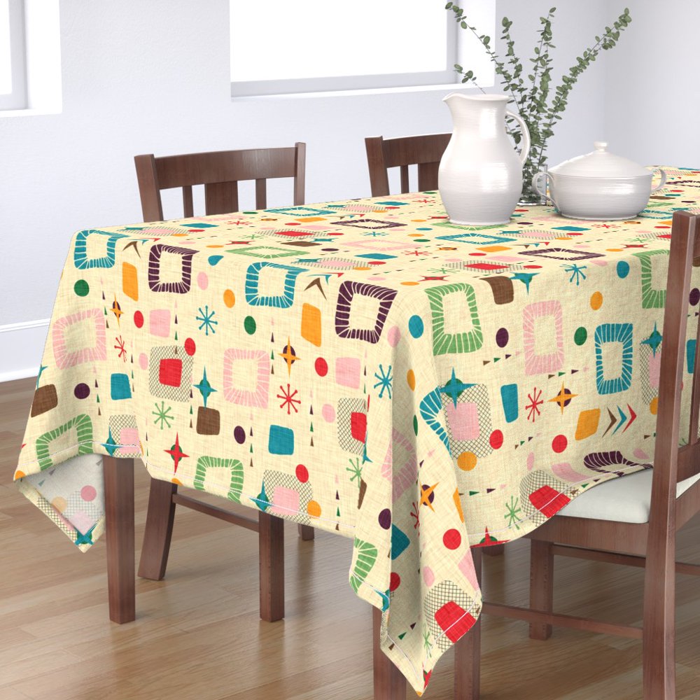 Tablecloth Abstract Mid Century Modern Retro Pastel Geometric Cotton