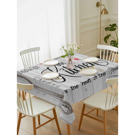 Grey Retro Art Tablecloth Rectangle Table Cloth 60x84, Waterproof Tablecloth Outdoor Table Cloth, Spoon Fork Vintage Farmhouse Wooden Washable Table Cover for Kitchen Dinning Party