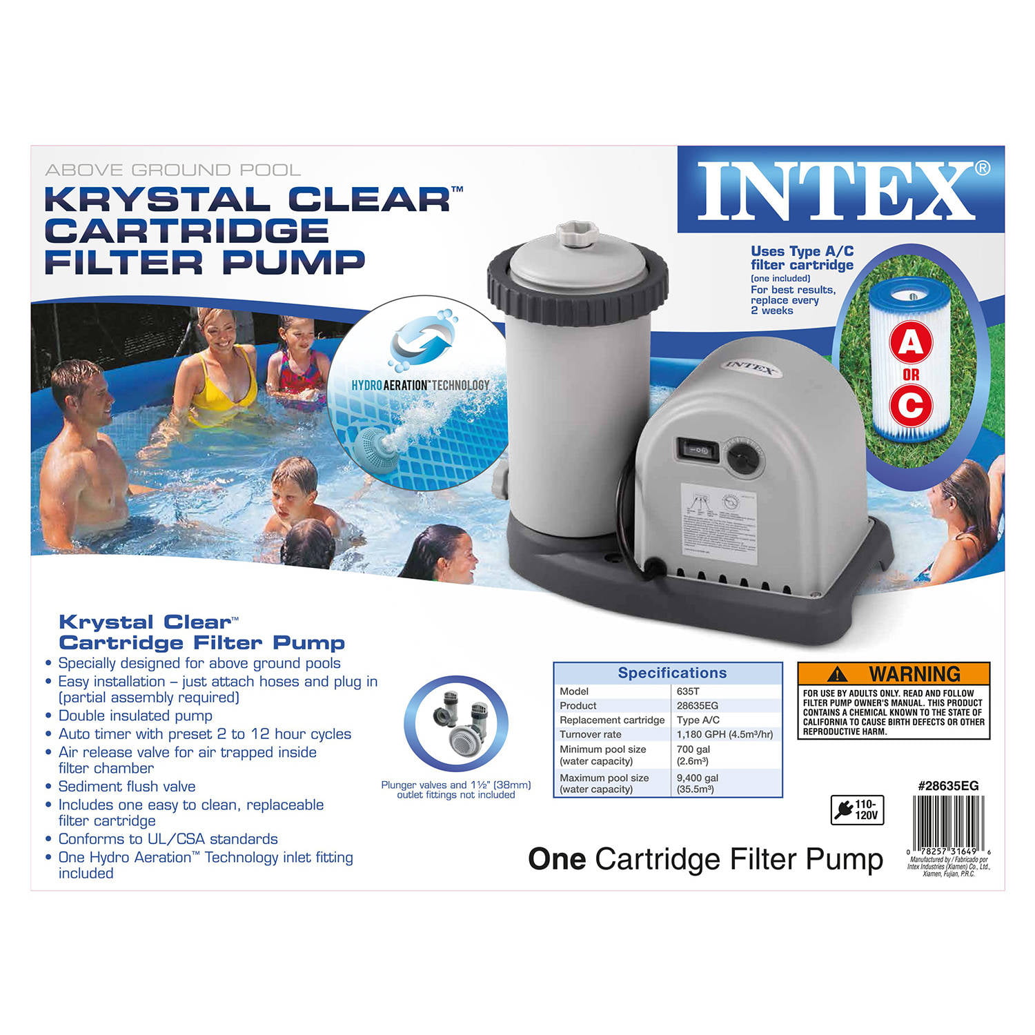 Details about   Intex Krystal Clear Cartridge Filter Pump for Above Ground Pools 530 GPH Pump Fl 