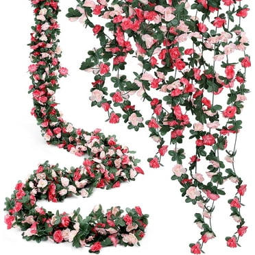 8 Pack Artificial Flower Garlands, Fake Rose Vine, Artificial Flowers Hanging Rose Ivy Garland for Room Wall Decor Hanging Baskets Wedding Arch Garden Background Decor