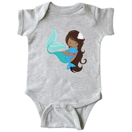

Inktastic African American Mermaid With Brown Hair Dolphin Gift Baby Girl Bodysuit