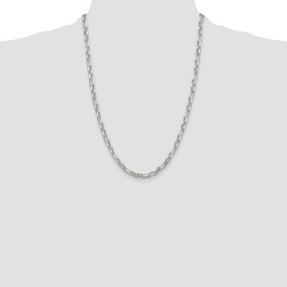 Diamond2Deal 925 Sterling Silver Diamond-Cut 6mm 3 Short Plus 1 Long Cable Link Chain Necklace for Men 24"