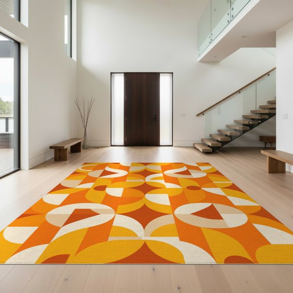 Design&I 8'x10' Washable Area Rug Terracotta Asymmetrical Balance Contemporary Abstract Mid Century for Living Room, Family Extra Large Skid-Resistant Low Profile