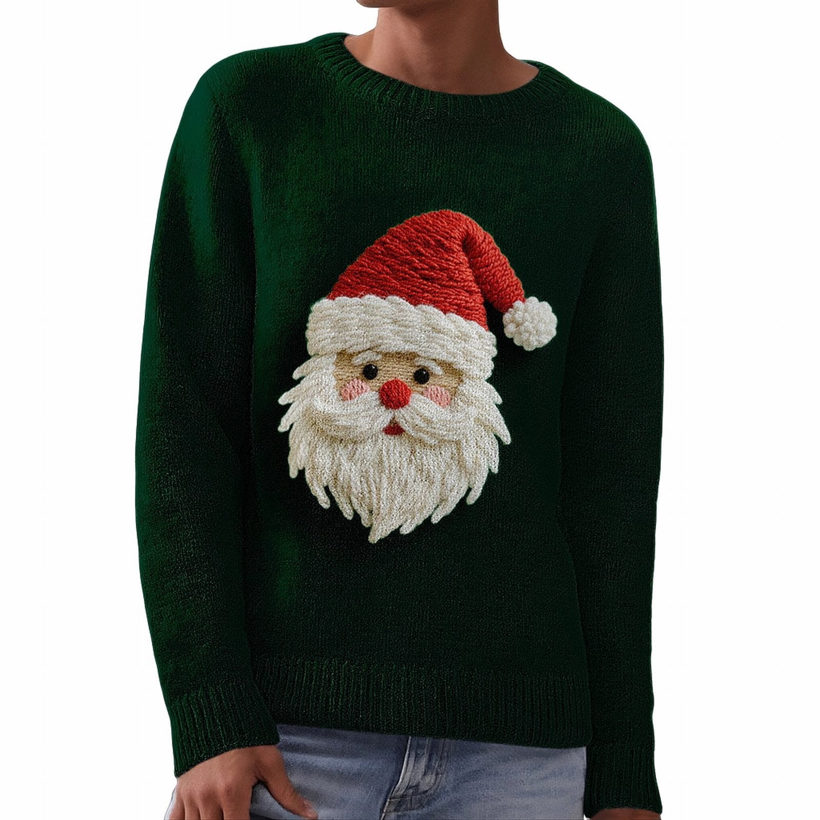 BODOAO Christmas Sweater for Women Retro Cute Santa Claus Graphic Long Sleeve Knitted Crew Neck Xmas Pullover Tops Novelty Funny Creweck Knit Pullover Sweaters Holiday Party Graphic Sweatshirts