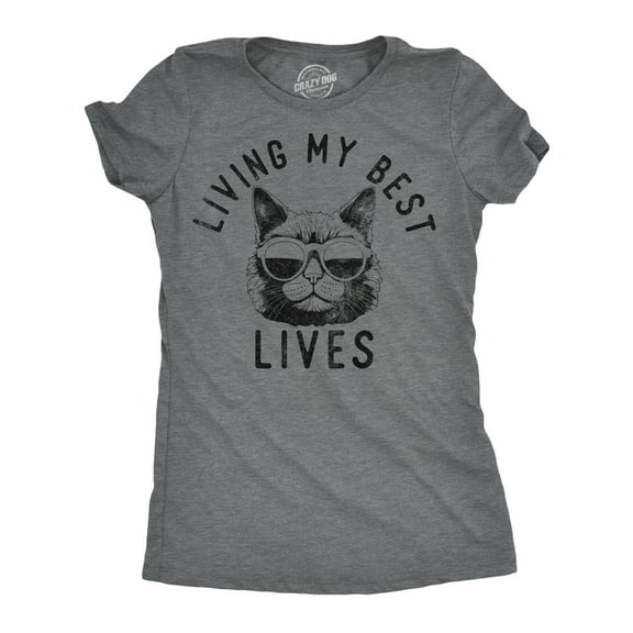 Womens Funny T Shirts Living My Best Lives Sarcastic Kitten Graphic Novelty Tee for Ladies Womens Graphic Tees