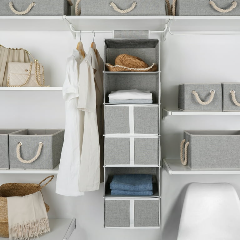 The Container Store 6-Compartment Hanging Closet Organizer Grey Stripe, 12 x 12 x 55 H