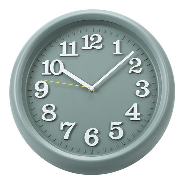 Reloj de pared moderno y silencioso, 37 cm, marco de plástico verde