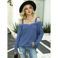thumbnail image 5 of Womens Long Sleeve Cold Shoulder Knit Pullover Sweater Tops Loose Jumper Sweaters Blouse, Blue, Large, 5 of 7