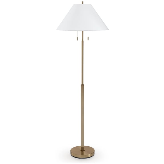 Signature Design by Ashley Haigwood Metal Floor Lamp, Modern Gold Finish with Empire Fabric Shade, Pull Chain Switch, 60W Max