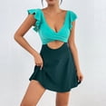 thumbnail image 2 of lcziwo Clearance Sales Today Sales Prime Women's One Piece Swimsuit Casual Ruffle Cutout Swimdress Tummy Control V Neck Wrap Swimwear Summer Vacation Outfits Mint Green M, 2 of 6