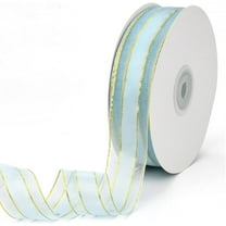 50 Yards 1 Inch Blue Organza Ribbon Gold Edge Ribbon Metallic Sheer Christmas Transparent Chiffon Silk Wrapping Ribbon with Spool