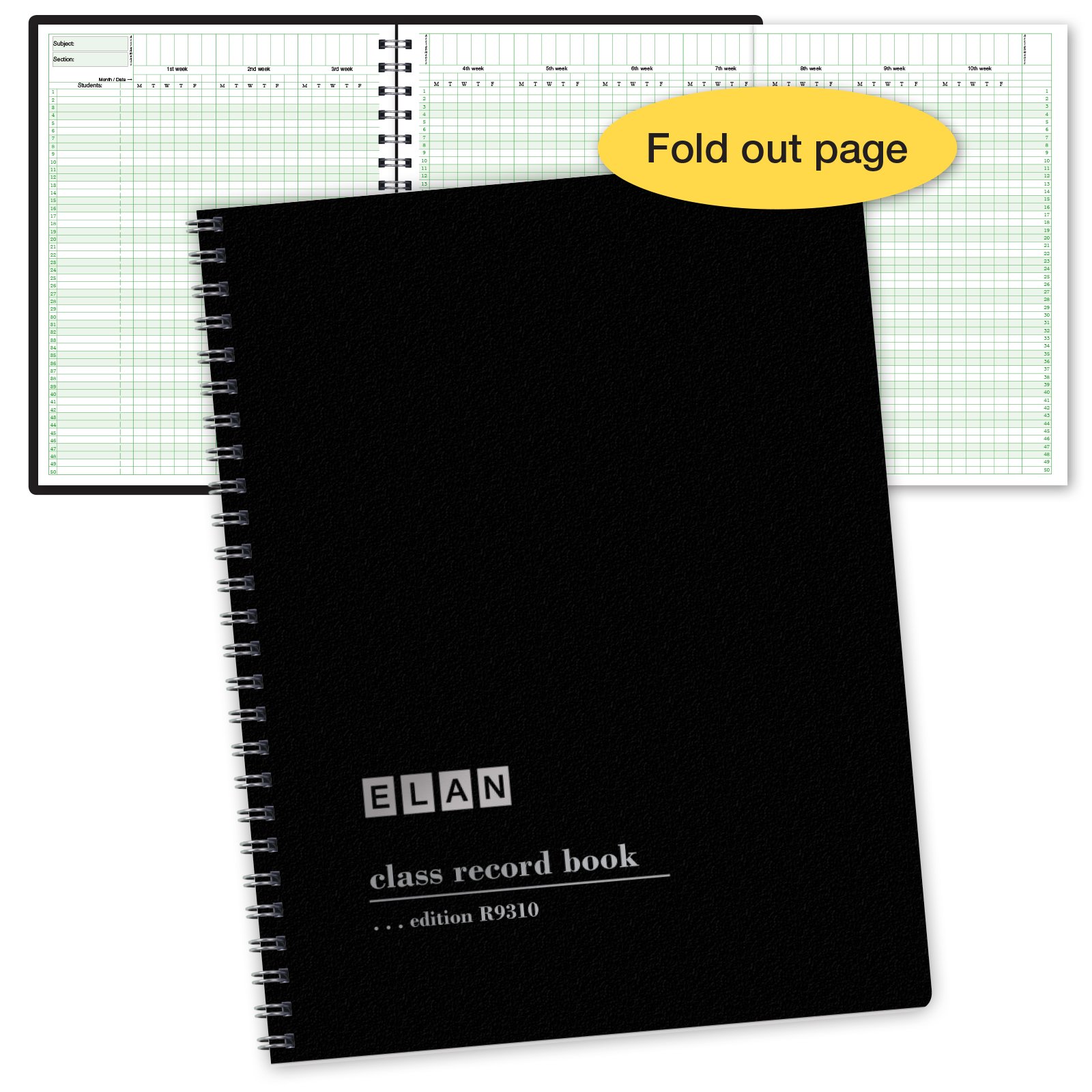 Class Record Book for up to 10 Weeks. 50 Names. Extra Large Grade