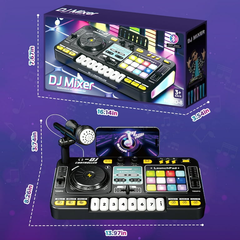 Hot Bee DJ Mixer for Kids with Microphone&Bluetooth, Light up DJ