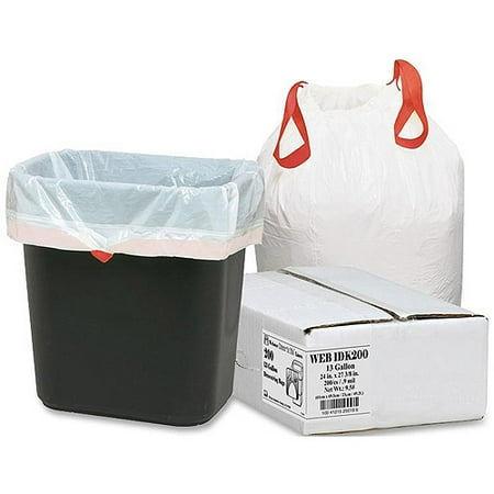 Webster Drawstring Trash Liners, White, 13 gal, 200 count