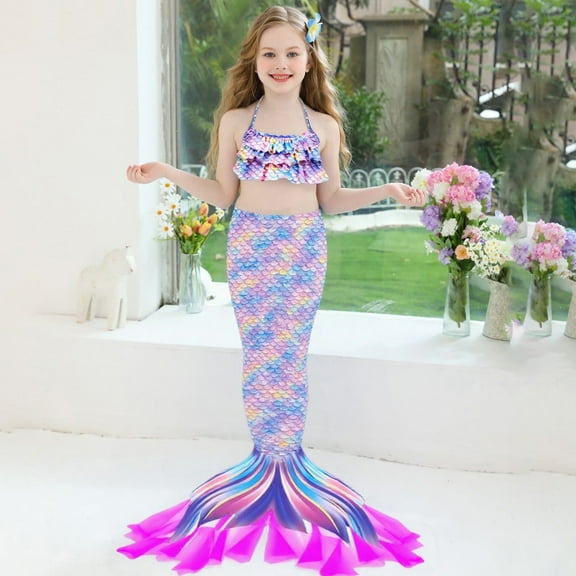 MUXiin Tail Swimsuit Toddler Fish Tail Set Sling Bikini Fish Scale 3 Piece Girls Swimsuit Bathing Suits Cute Bikini Set for Kids 3 Piece Set Swimsuit for Girls