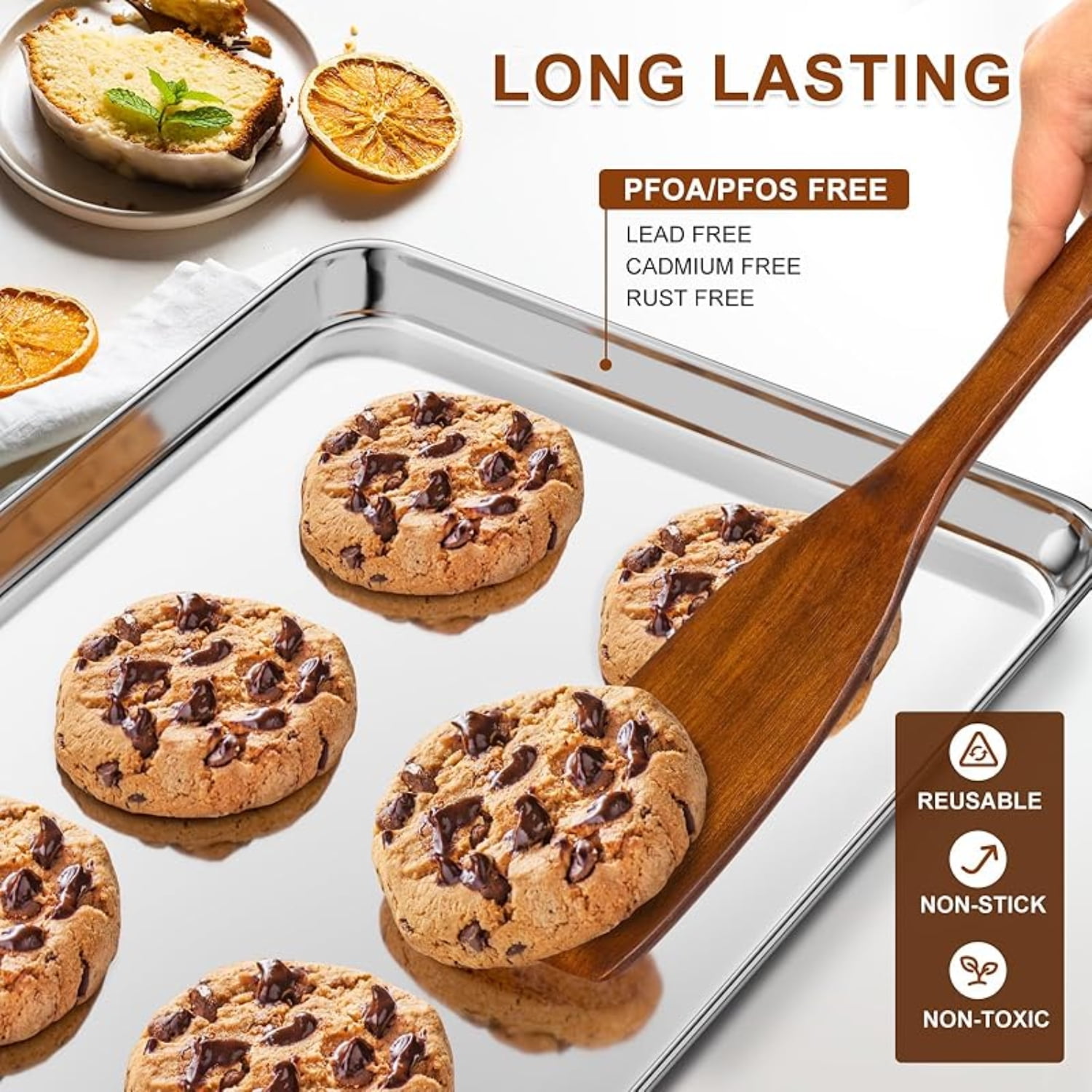 Baking Sheet Set of 2, Commercial Grade Stainless Steel Cookie Sheets for Baking, 18 x 13 Inch Thicker Large Baking Pans Oven Tray, Warp Resistant Nonstick Half Sheet Pan, Nontoxic & Heavy Duty