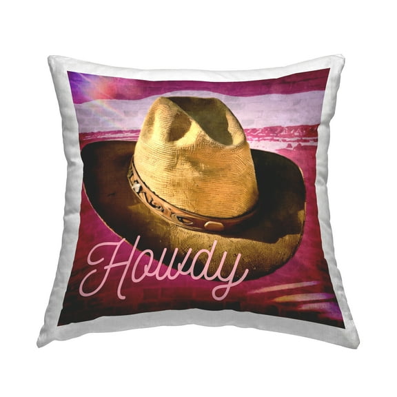 Stupell Industries Howdy Cowboy Hat on Pink Decorative Printed Throw Pillow Design by Graffitee Studios.