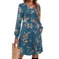 thumbnail image 5 of Ladies' Printed Casual Fashion V-Neck Long Sleeve Mid Length Dress with Floral Style for Spring and Autumn Gatherings,Dark Blue,M, 5 of 5