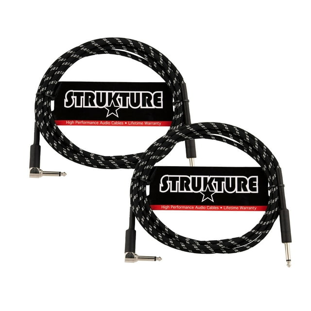 Cable de instrumento Strukture de 10 pies en ángulo recto negro/plateado x2