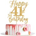 thumbnail image 1 of Topper para pastel Yotawebery 41.º cumpleaños con brillo dorado, 1 of 7