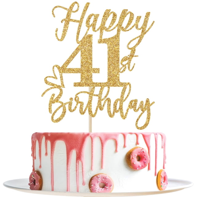 Topper para pastel Yotawebery 41.º cumpleaños con brillo dorado
