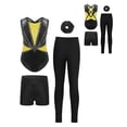 thumbnail image 4 of Hansber Kids 4-Piece Workout Sets Gymnastics Leotard with Leggings Shorts Dance Outfits for Stage Performance Yellow 12, 4 of 5
