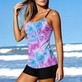 thumbnail image 6 of QUNYINEY 2 Piece Womens Tankini Swimsuits Tummy Control Tie Dye Beach Swimwear High Waisted Crew Neck Modest Swimsuit Sets, 6 of 8