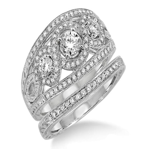 2.00 carat Antique Trilogy set Ring with Round Cut diamond in 10k White Gold