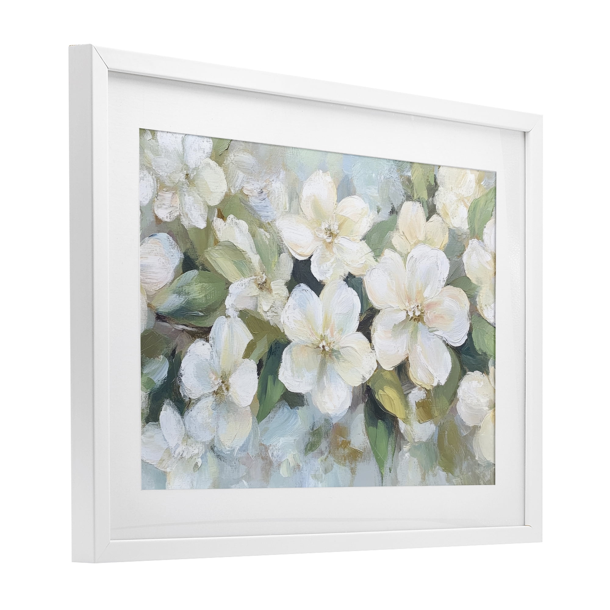 Stupell Industries Painted White Flowers in Leaves White Framed Print Under Glass, design by Petal Prints Design