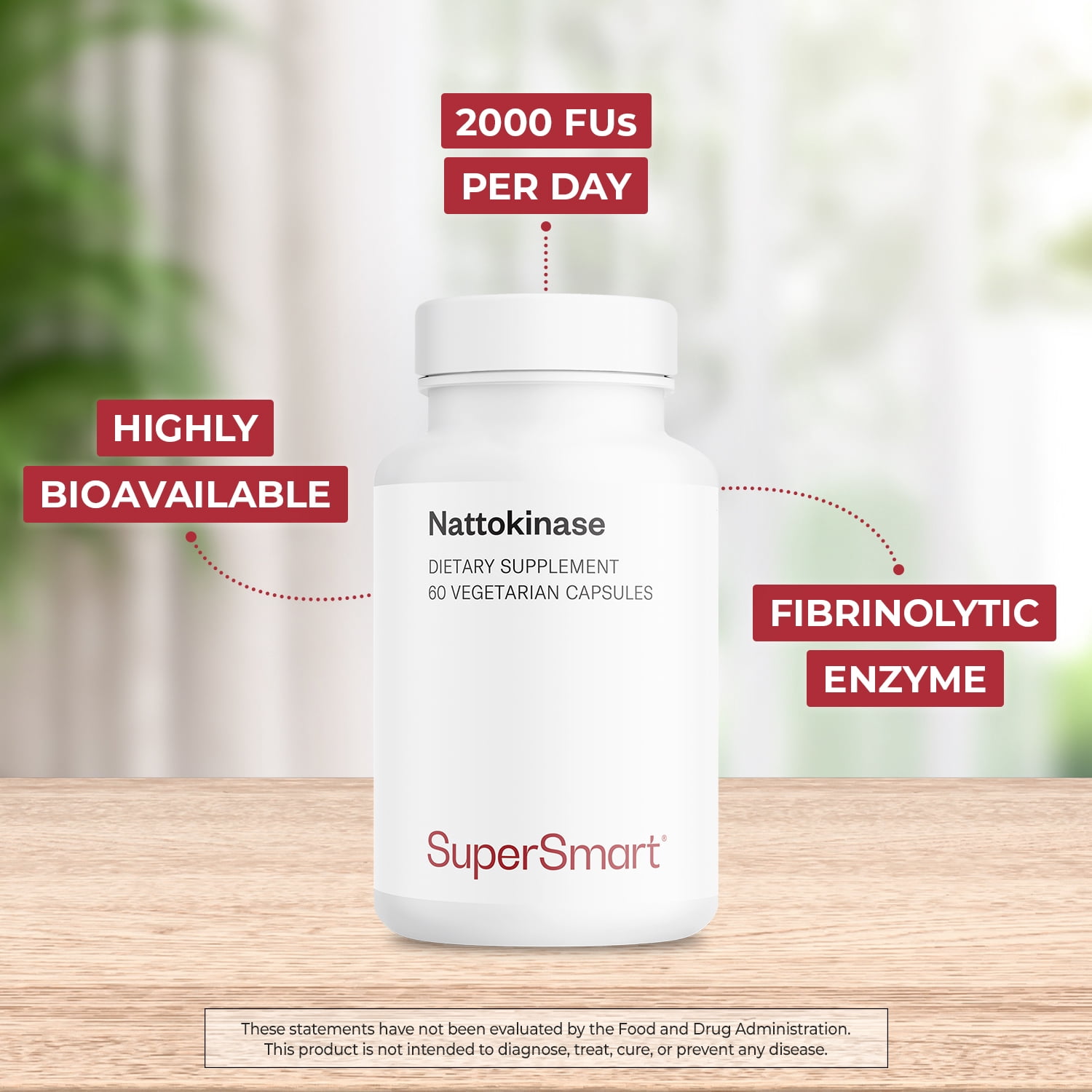 SuperSmart Nattokinase 2000FU or 100mg per Day (Highly Bioavailable) - Japanese Natto Extract - Fibrinolytic Enzyme | Gluten Free - 60 Vegetarian Softgels
