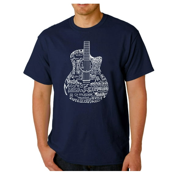 LA Pop Art Men's Word Art T-shirt - Languages Guitar