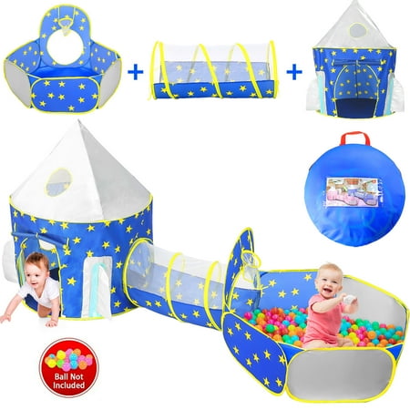 JoyStone 3pc Toddler Pop up Kids Play Tent with Tunnel and Ball Pit for Boys, Girls and Toddlers, Indoor& Outdoor Play House, Perfect Kid's Gifts(Blue)