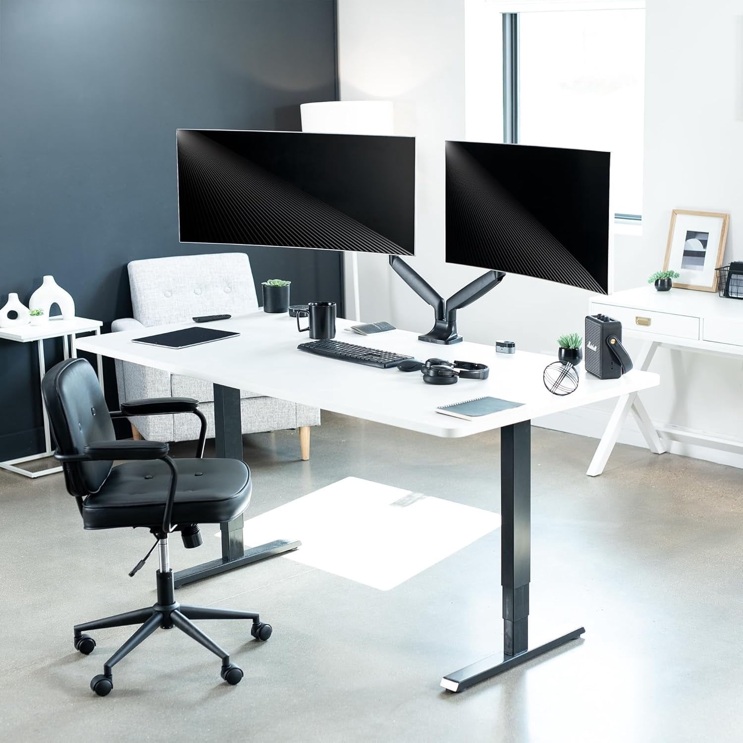 Premium Aluminum Heavy Duty Dual Monitor Arm for Ultrawide Monitors  to 40 inches and 24 lbs Each, Desk Mount Stand, Pneumatic Height,  VESA 100x100, Black, STAND-V202Q