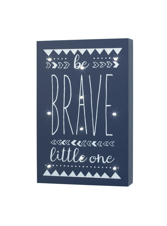 Little Love by NoJo Navy and White Aztec Be Brave Lighted Wall Hanging, Nursery, Boy