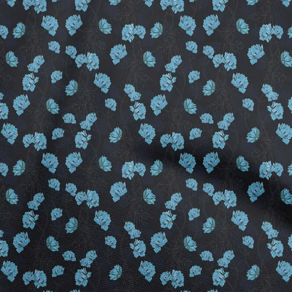 oneOone Polyester Spandex Turquoise Blue Fabric Floral Craft Projects Decor Fabric Printed By The Yard 56 Inch Wide