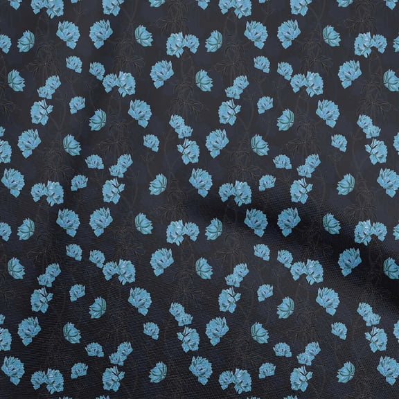 oneOone Polyester Spandex Turquoise Blue Fabric Floral Craft Projects Decor Fabric Printed By The Yard 56 Inch Wide