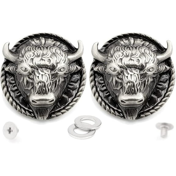 1 Inch Buffalo Concho Bull Screw Back Concho Cowboy Leathercraft Embellishment CHS46 (Silver)