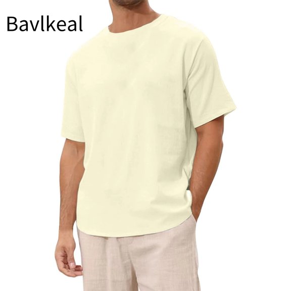 Bavlkeal Mens Athletic T-shirts Casual Crew Neck Pullover Short Sleeve Running Workout Shirt Beige M-5XL