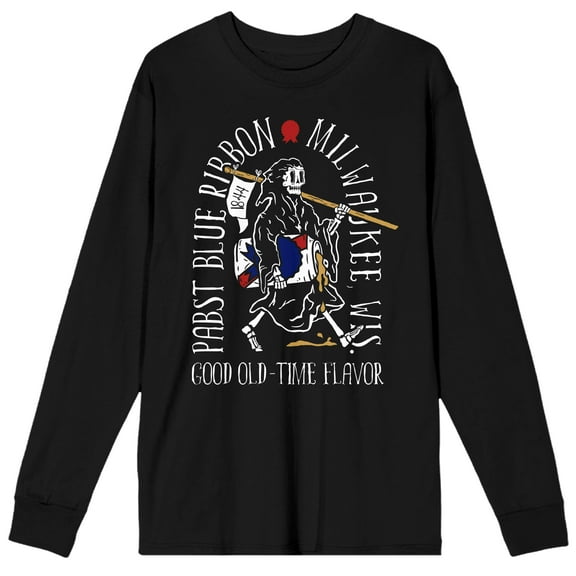 Pabst Blue Ribbon Good Old-Time Flavor Men's Black Long Sleeve Shirt-3XL