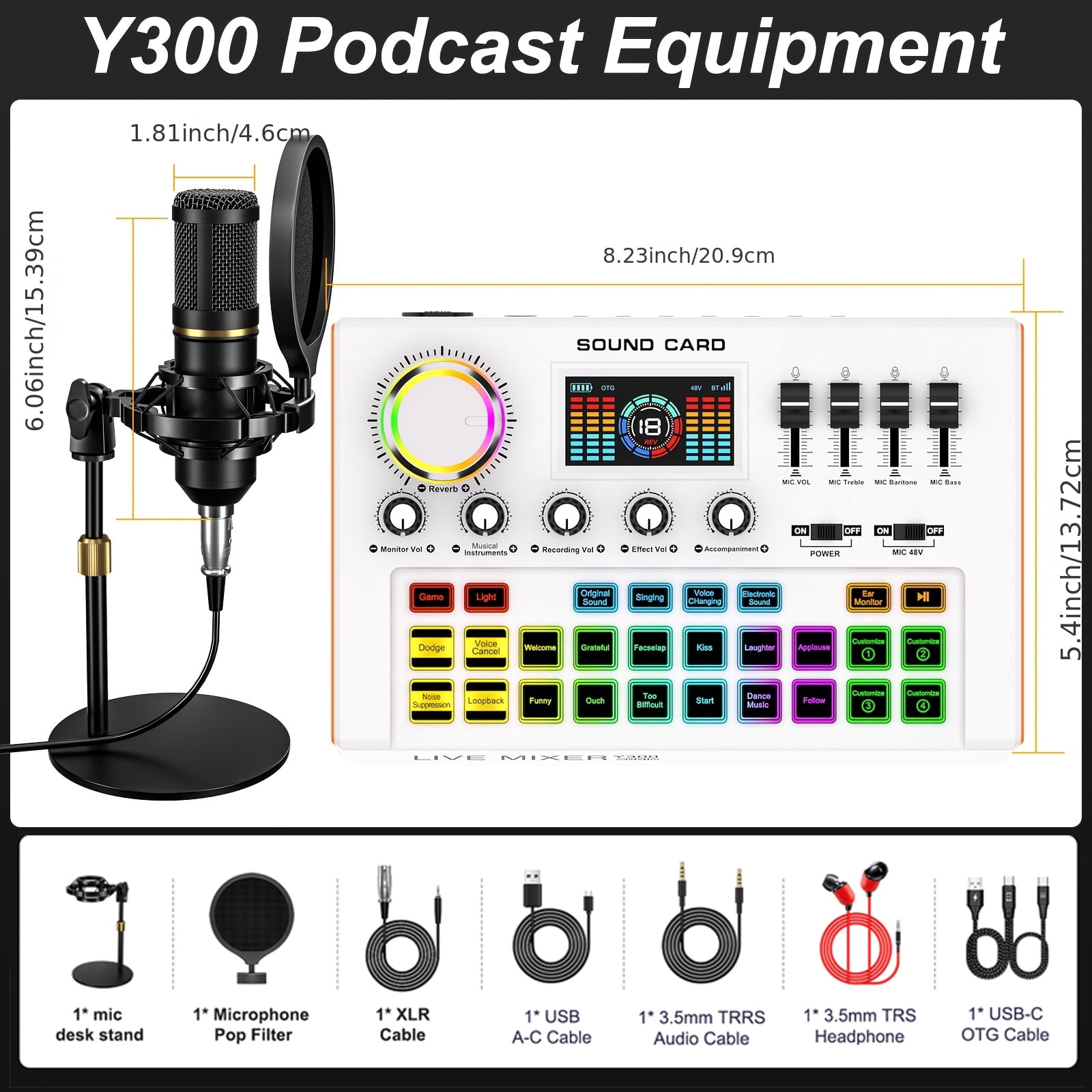 Tenlamp Y300 BM800 Live Sound Card Microphone Combo - Universal for Phone Computer Streaming Karaoke Recording