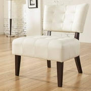 Roundhill Furniture Movile Blended Leather Tufted Accent Chair with Oversized Seating, Ivory