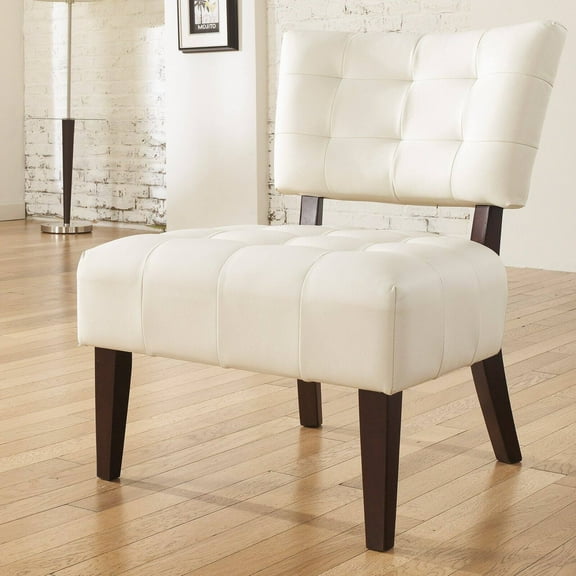 Roundhill Furniture Movile Blended Leather Tufted Accent Chair with Oversized Seating, Ivory