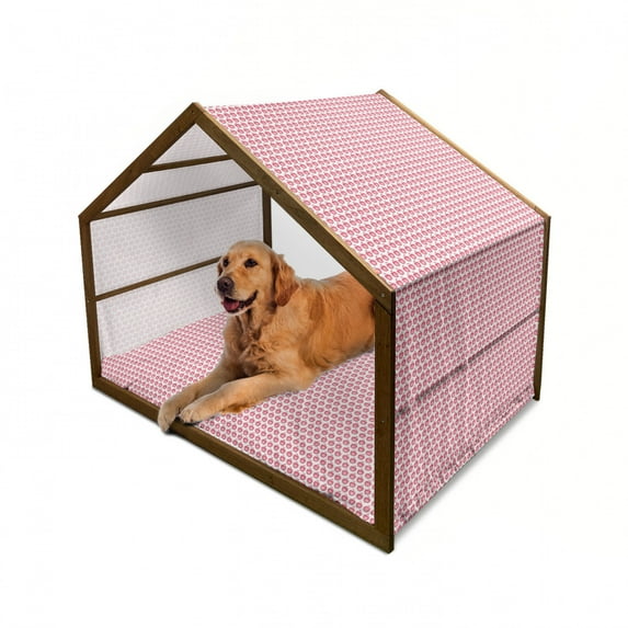 Fruits Pet House, Girls Design Pattern Pinkish Fruit in Doodle Style, Outdoor & Indoor Portable Dog Kennel with Pillow and Cover, 5 Sizes, Dark Coral Pale Pink, by Ambesonne