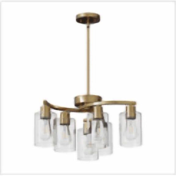 GCGAFUL 6-Light Farmhouse Chandelier, Modern Gold Pendant Light with Clear Glass, Height Adjustable Industrial Hanging Lamp for Kitchen Island