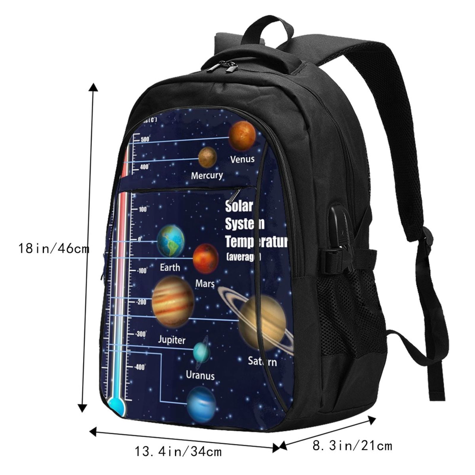 Ratiio Solar System Print Travel Laptop Backpack,Slim Sturdy Laptops Backpack with USB Charging Port, Water Resistant College School Computer Bag