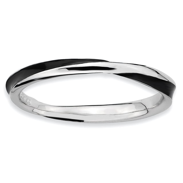 Bague Émaillée Noire Torsadée en Argent Sterling Stackable Expressions Taille 6