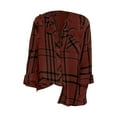 thumbnail image 2 of Long Sleeve Plaid Dress Shirts for Women Brown V Neck Stripes Casual Blouses Pocket Shirt Tops, 2 of 6